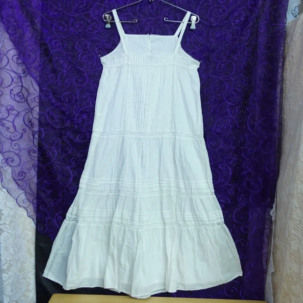 Gap Kids Girls XXL 14-16 White Cotton Cottage Babydoll Dress Maxi Tiered Pleats